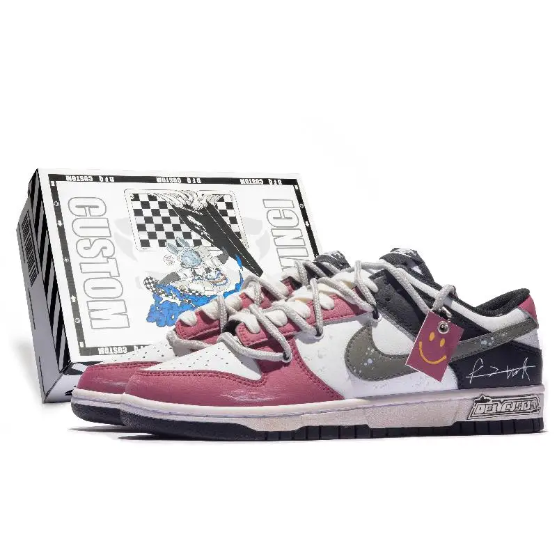 

[Нестандартные женские розовые кроссовки для скейтборда Nike Dunk GS, черные