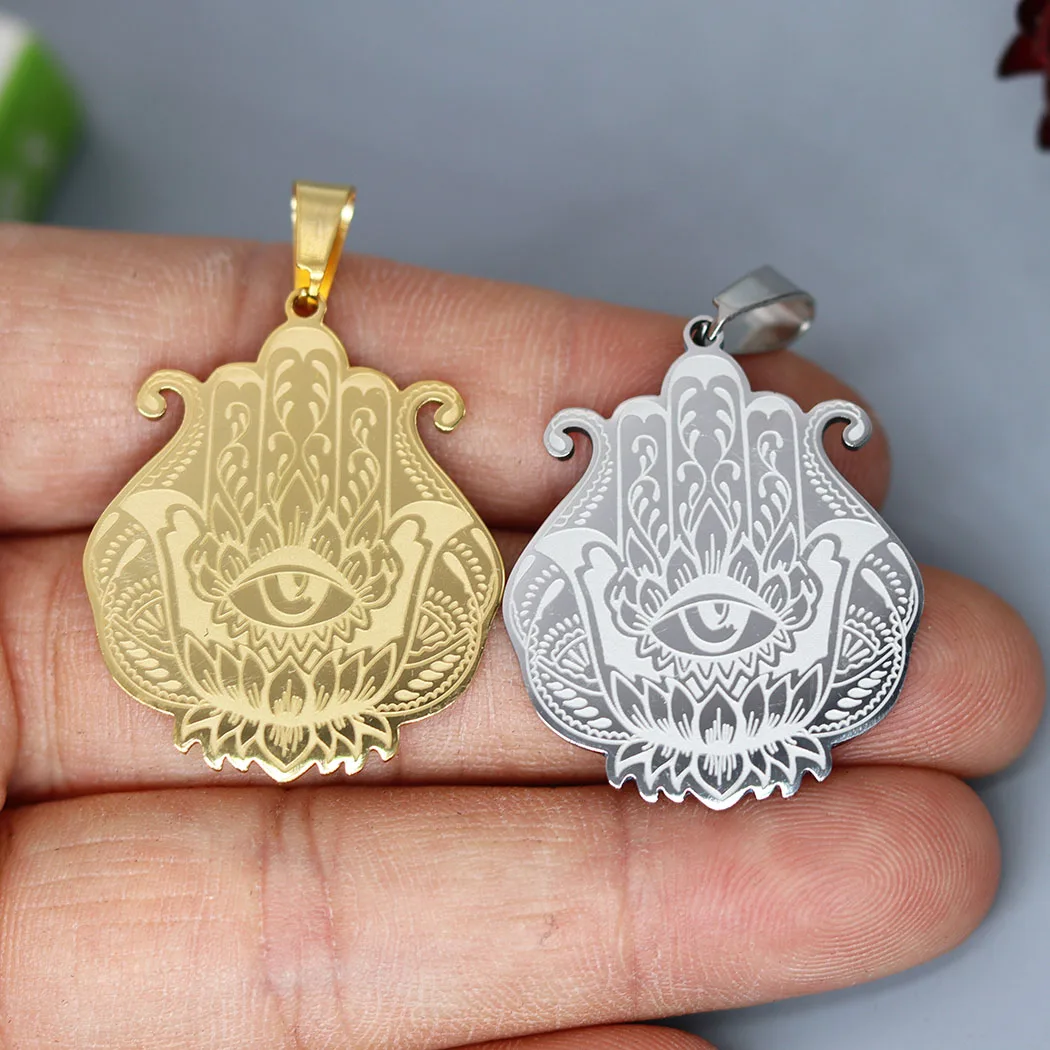 2pcs Hamsa Hand of Fatima Charms Evil Eye Symbol Fit Making Necklace Bracelets Stainless Steel Jewelry Bulk Accessories