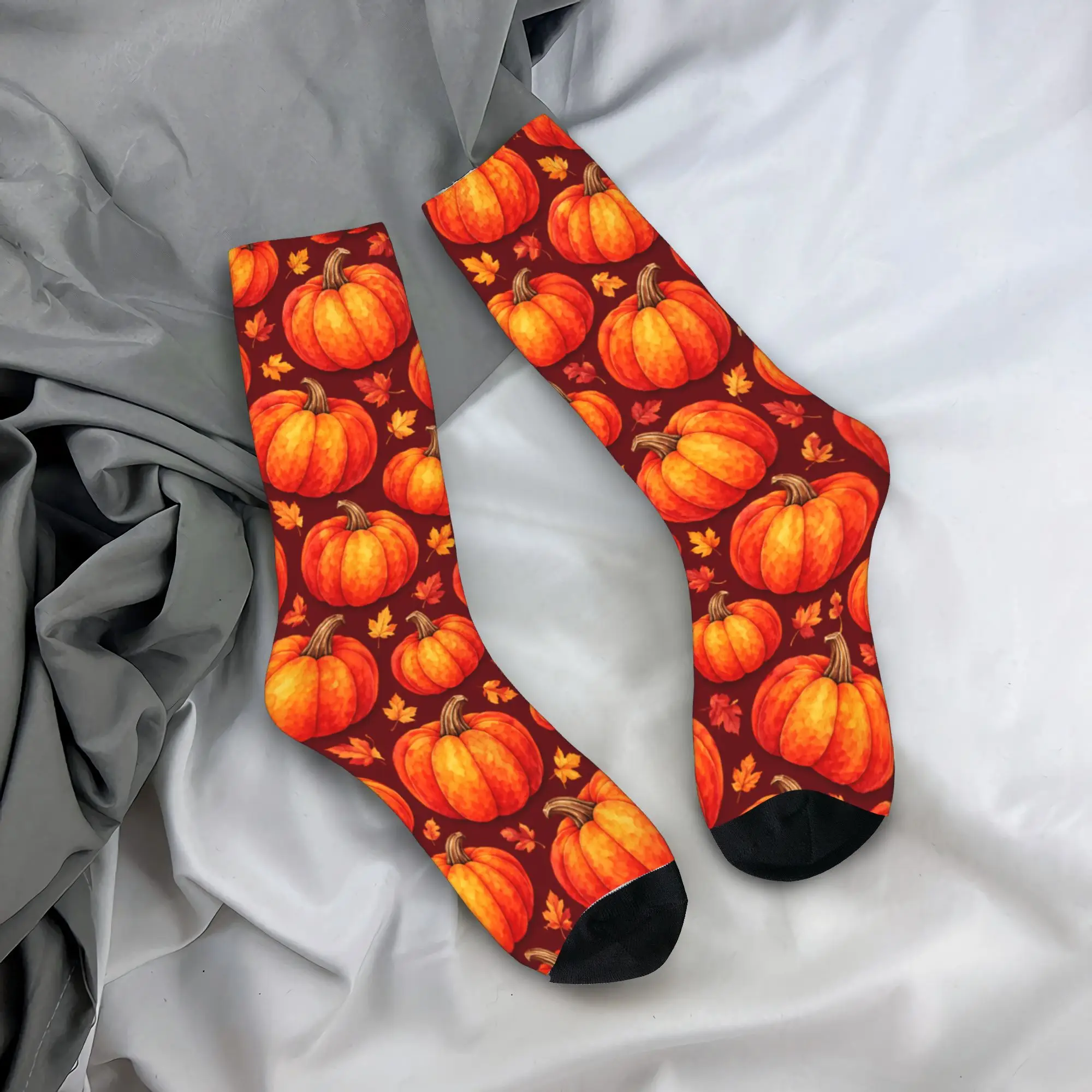 Thanksgiving Pumpkin Repeat Print Socks Autumn  Stockings Leisure Men High Quality Socks Graphic Climbing Anti Bacterial Socks