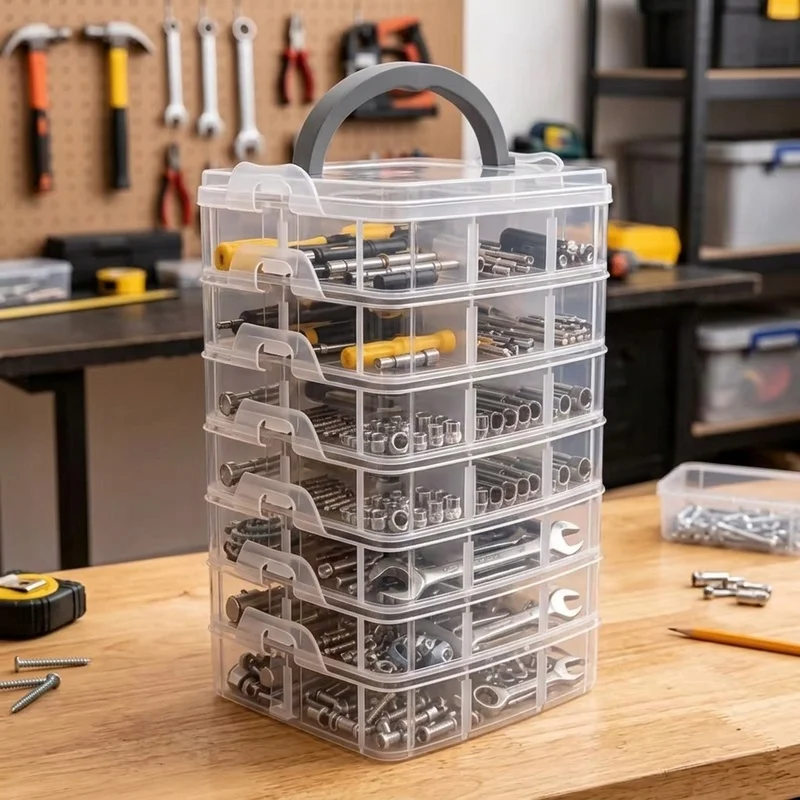 Transparent 6 Layer Tool Storage Organizer Box for Household Screws Hardware Parts Classification Workshop Storage Case