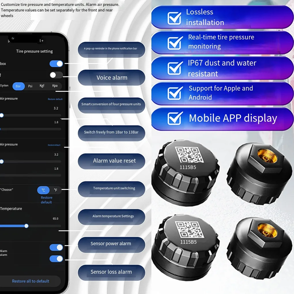 

6 шт., система контроля давления в шинах для автофургонов, Bluetooth TPMS, 6 внешних датчиков давления в шинах для грузовиков на колесах