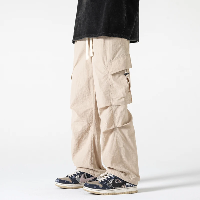 

Men's Oversized Casual Pants Drawstring Hiking Baggy Trousers Lightweight Tactical Military Pants Fashion Multi Pockets Trousers