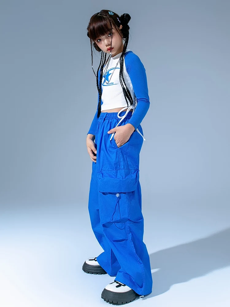 Pantalon court bleu Y-Cargo pour enfants, Streetwear pour filles, Costumes de performance de danse jazz, Vêtements Hip Hop, DQS15, Vêtements pour enfants, Nouveau, 2024