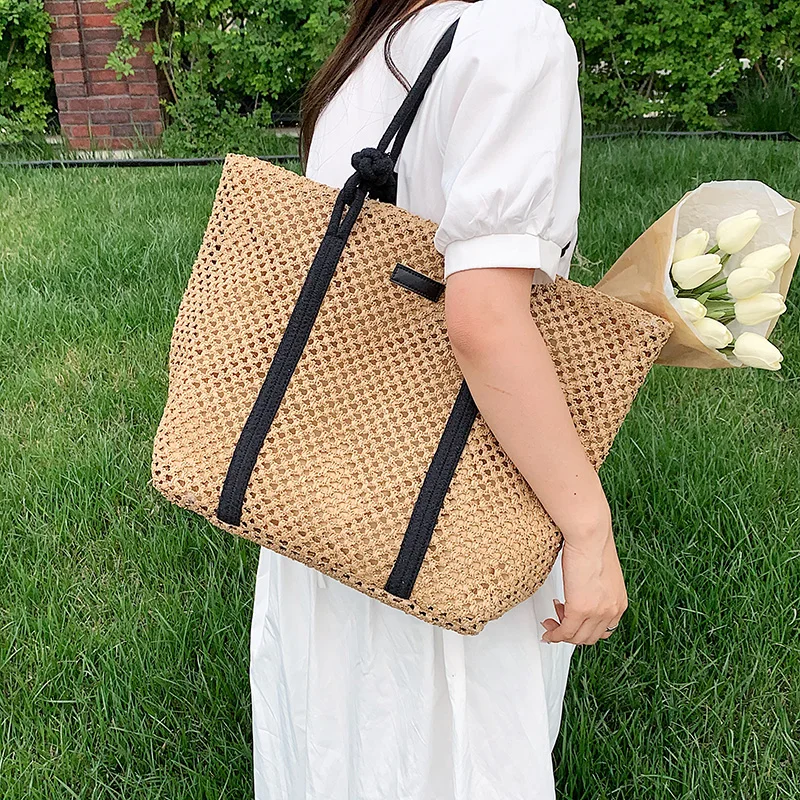 Summer Straw Bags for Women Big Handmade Beach Bags 2022 Rattan Woven Handbags Travel Shopper Casual Resort Style Shoulder Bags