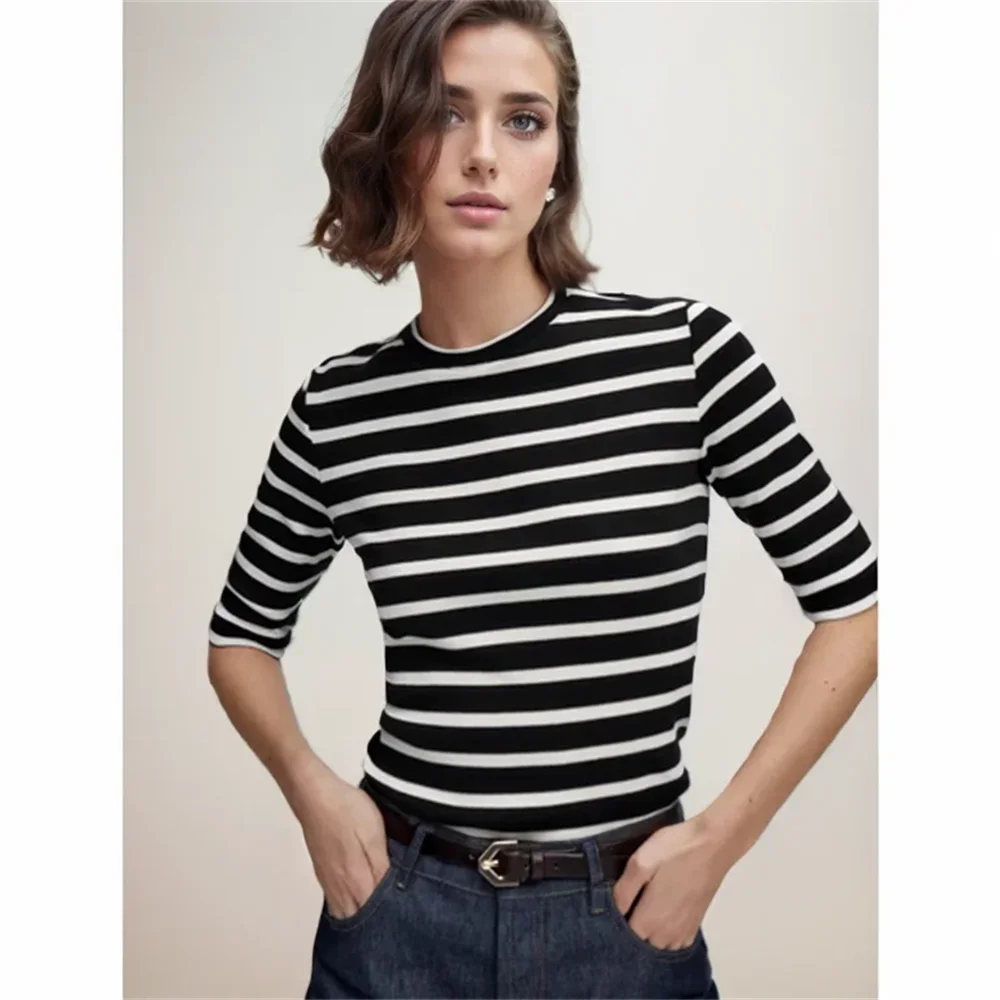 

Cos Lris 2024 Summer New Versatile Style Basic Striped Casual Commuting Round Neck Short Sleeve T-shirt