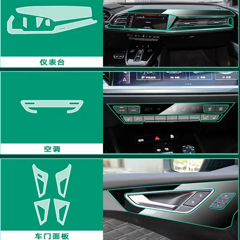 Película transparente de Tpu para Audi Q4 e-tron Q7 Q8, pegatina Interior de coche, consola central, engranaje, pantalla táctil, tablero, puerta, Panel de ventanas