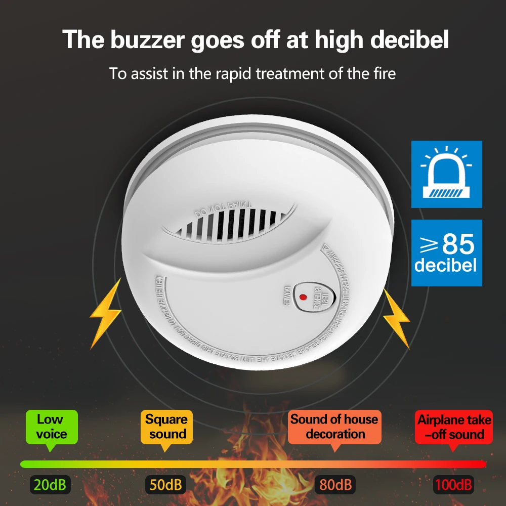 Sem fio Home Security Smoke Detector Kit, fogo sensível Sensor, Standalone Alarme, Fogo Equipamento, portátil