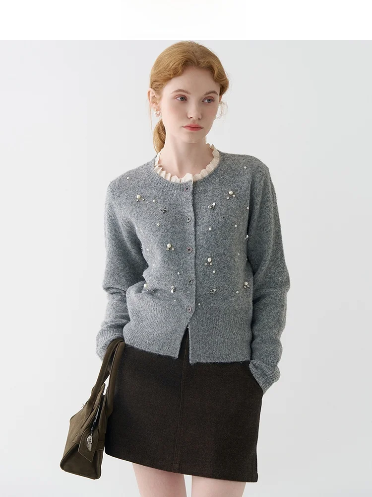 

Вязаный кардиган с кружевным воротником, женский, весна 2026, новинка, мягкий, из акрила и шерсти, с длинными рукавами, повседневный топ