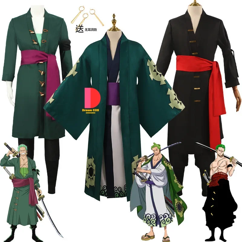 

Hot Anime One Role Roronoa Zoro Cosplay Costume Yukata Halloween Zoro Earrings Uniform Scarf Men Women Love Live Anime Clothes