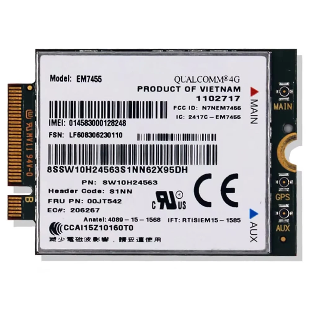 

EM7455 FRU 00JT542 LTE Cat6 M.2 Module 4G WWAN Card For X260 T460 T460p T460s L460 L560 Yoga 260 X1 Carbon 4th P70 460 P40 T560