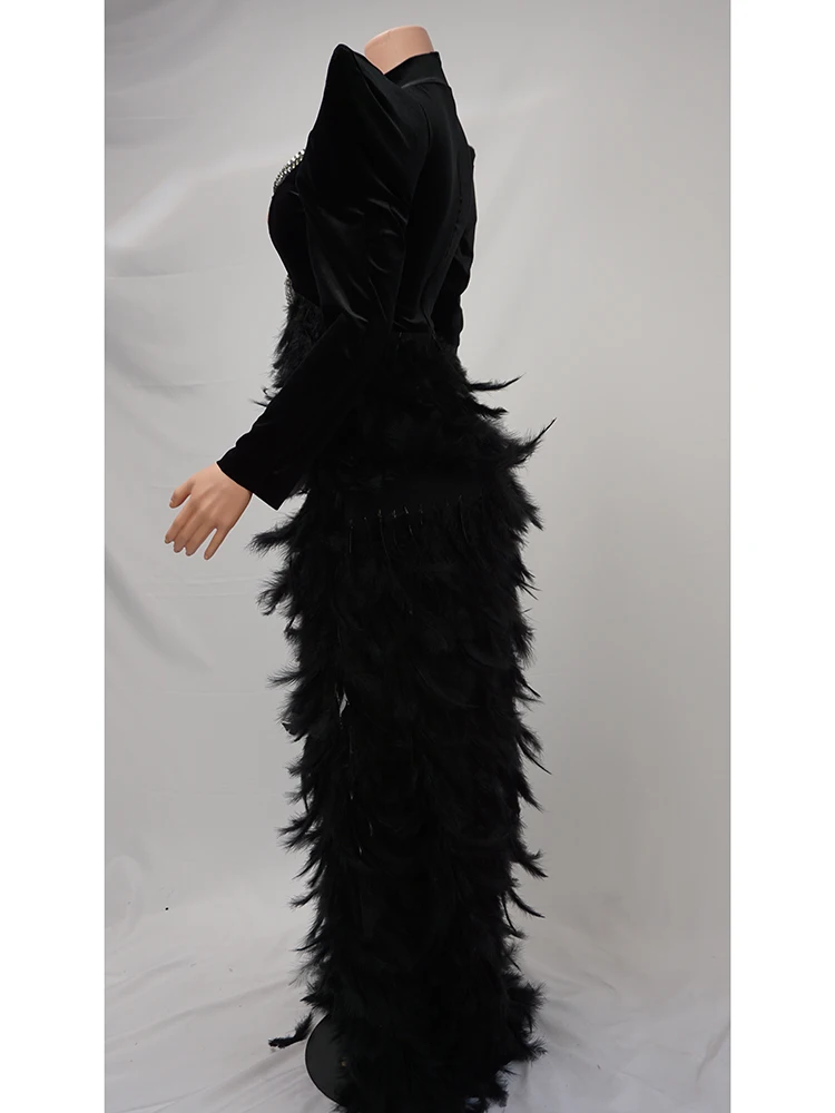 Show girl costume Luxury Party OutfitExaggerated Shoulder Sexy black dresses Gogo performance night  commercial show catwalk Lad