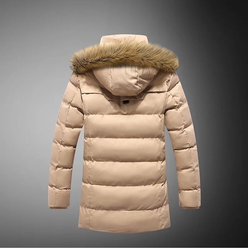 Men\'s Winter Warm Thick Jacket Hooded Fleece Parkas Male Casual Windproof Fur Collar Coats Male Cotton-Padded Parka Overcoat