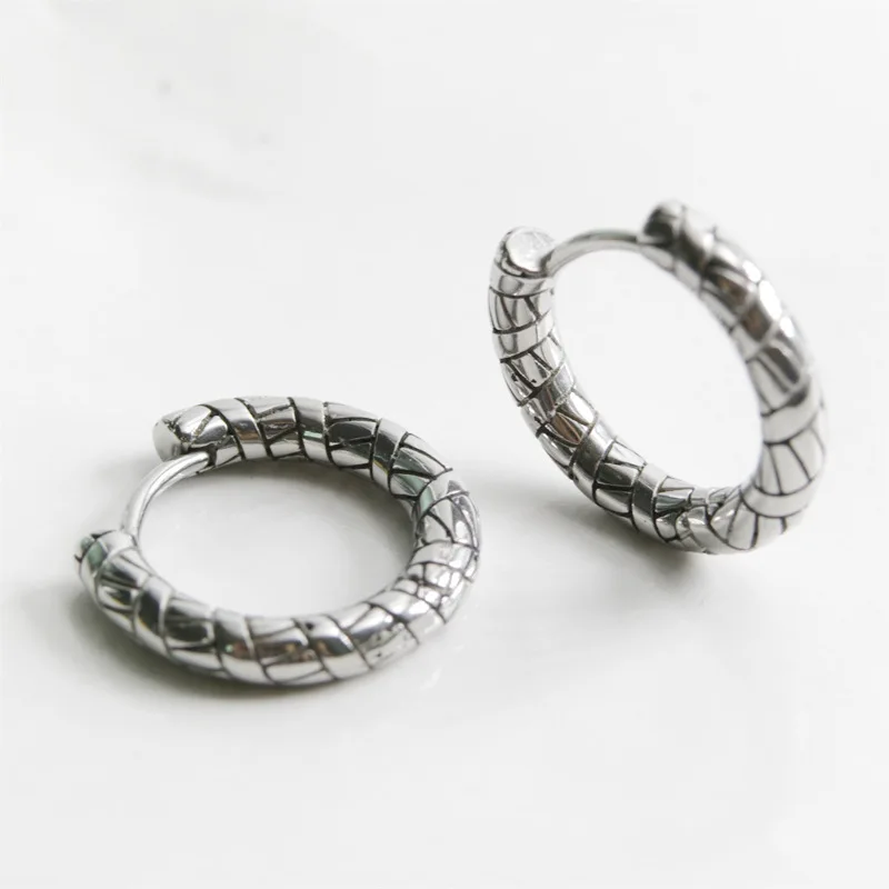 Men's Personality Titanium steel cast mesh loop earrings