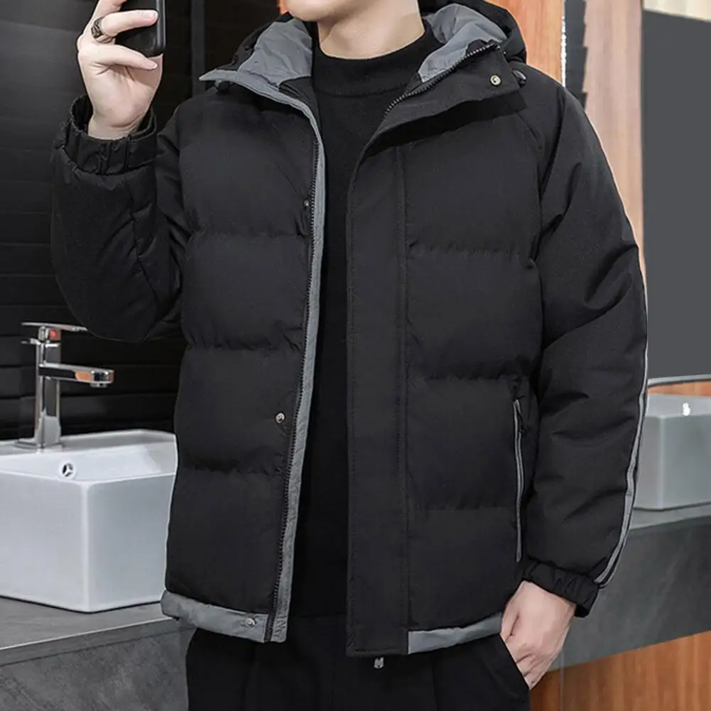 Trendy Men Jacket Autumn Winter Men Outerwear Cotton Padded Fluffy Filling Hood Jacket Coat Coldproof