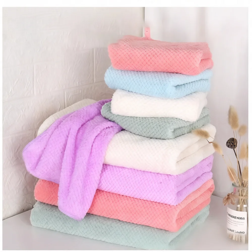 Soft Coral Fleece Bath Towel Set Pineapple Grid Pattern Absorbent Quick Dry Shower Wrap For Bathroom Beach Travel Kits