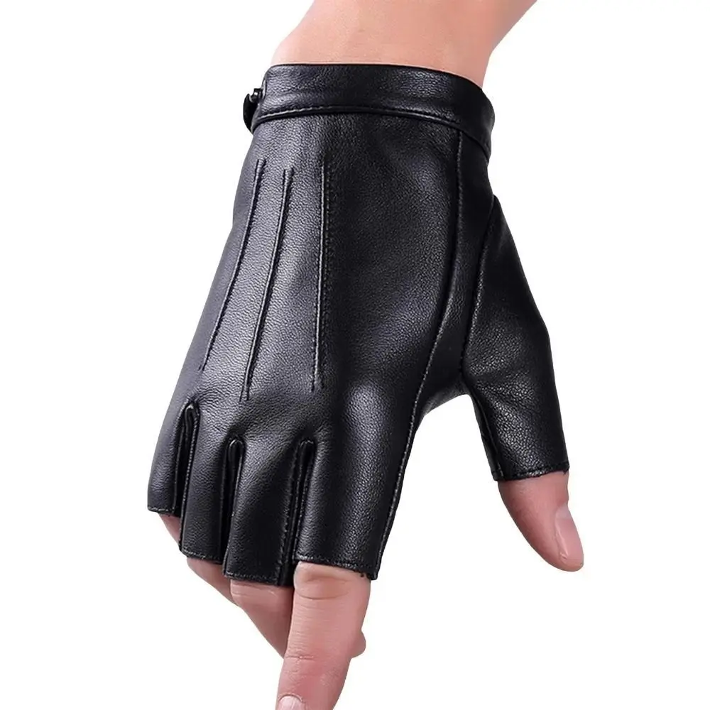 Fashion Punk PU Driving Gloves Button Design Cool Fingerless Mittens Gothic Anti-Slip Performance Gloves Gym Fitness