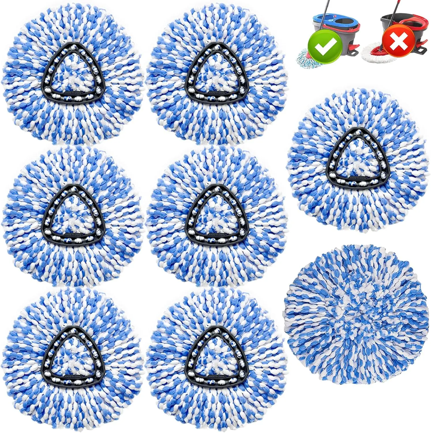 

Набор из 8 сменных насадок для швабры из микрофибры, 360° ° Вращающаяся насадка для мытья полов, совместимая с системами с 2 баками