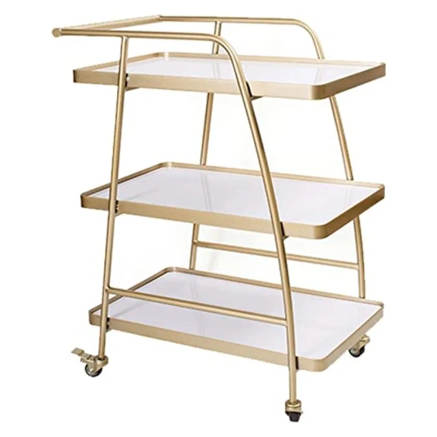 

Bar Serving Cart for Hotel Business Restaurant, Modern Design 3 Tiers Bar Cart Drinks Trolley Wood Metal Storage Trolley Lockab