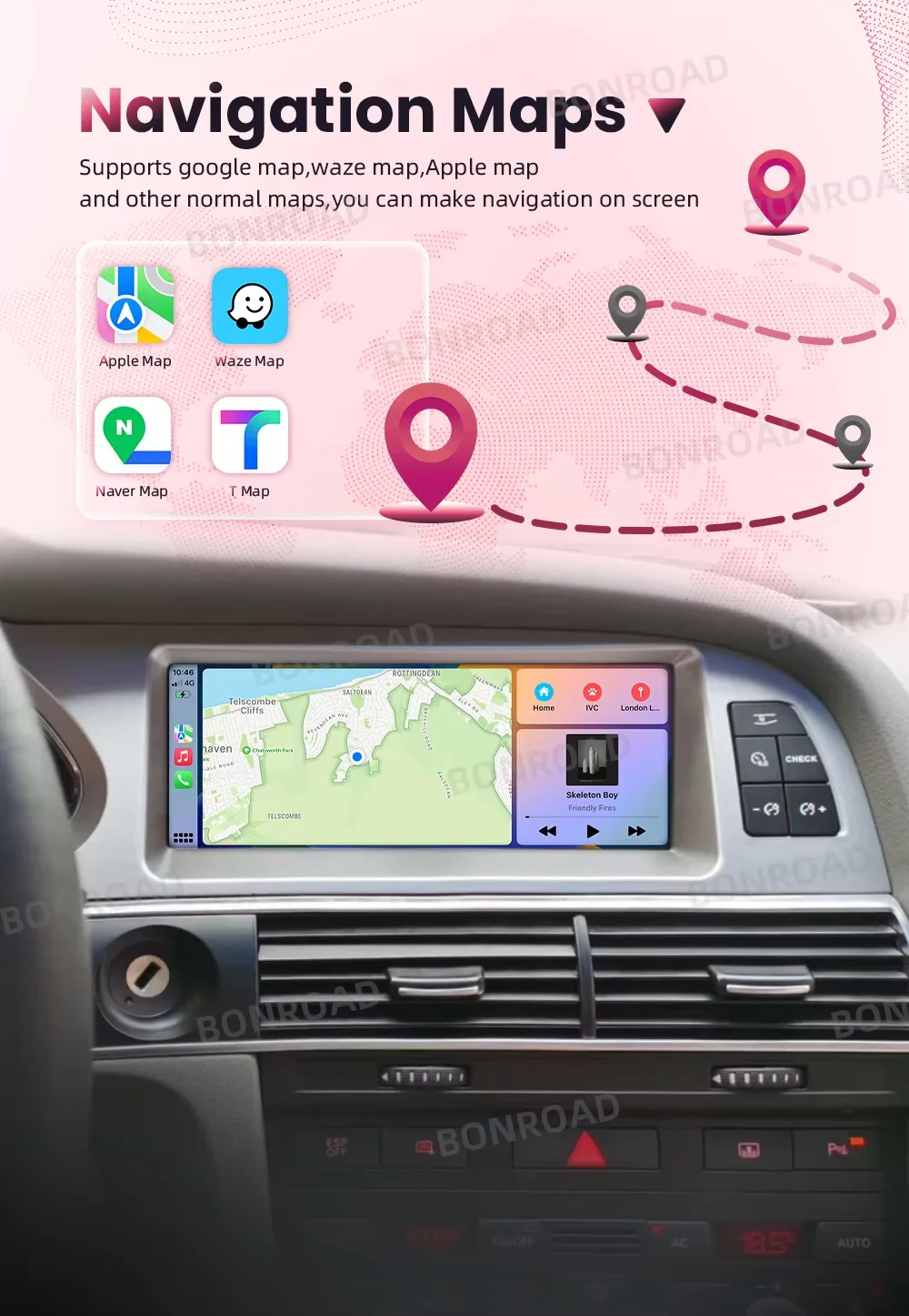 BONROAD Linux Touch Screen Wireless Carplay Car Radio Android Auto For Audi Q7 4L 2005-2015 GPS Navigation Multimedia Player