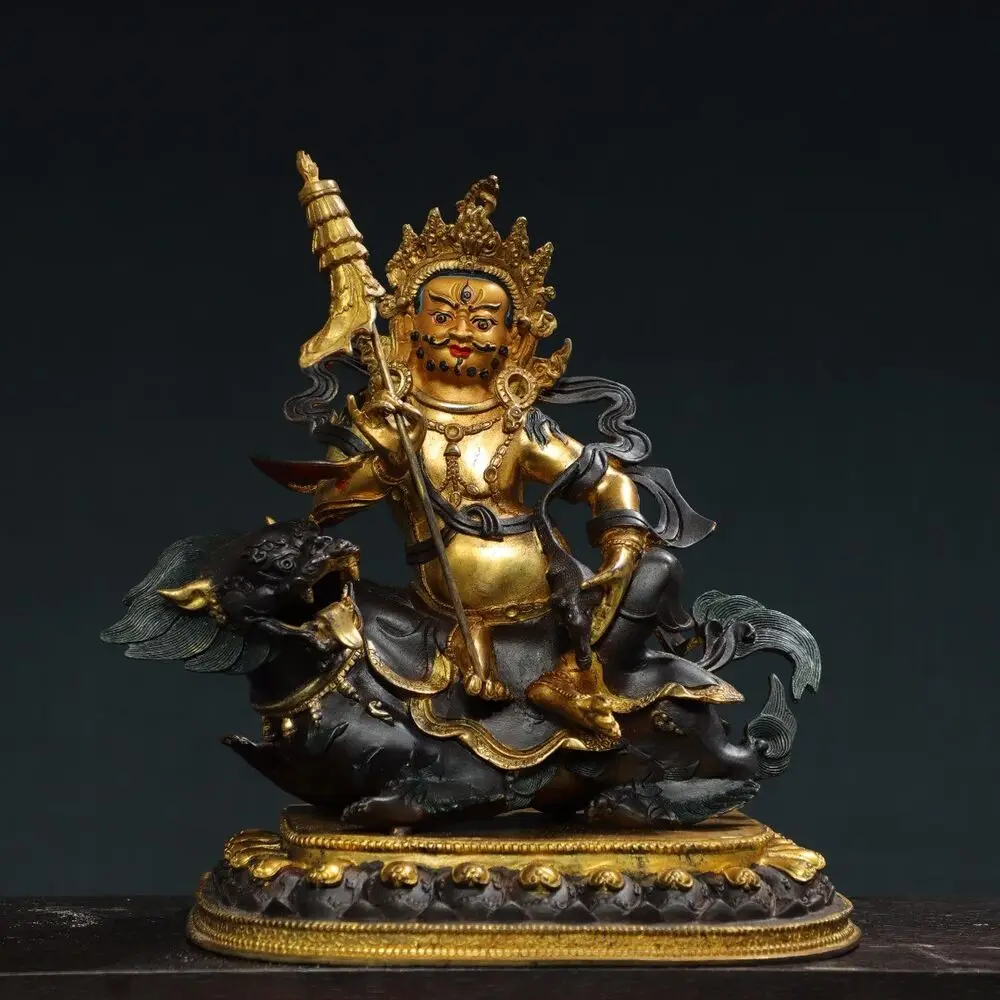 13 Inch China Old Tibetan Buddhism Temple Bronze 24K Gilt The King of Wealth Statue for Collectible Display