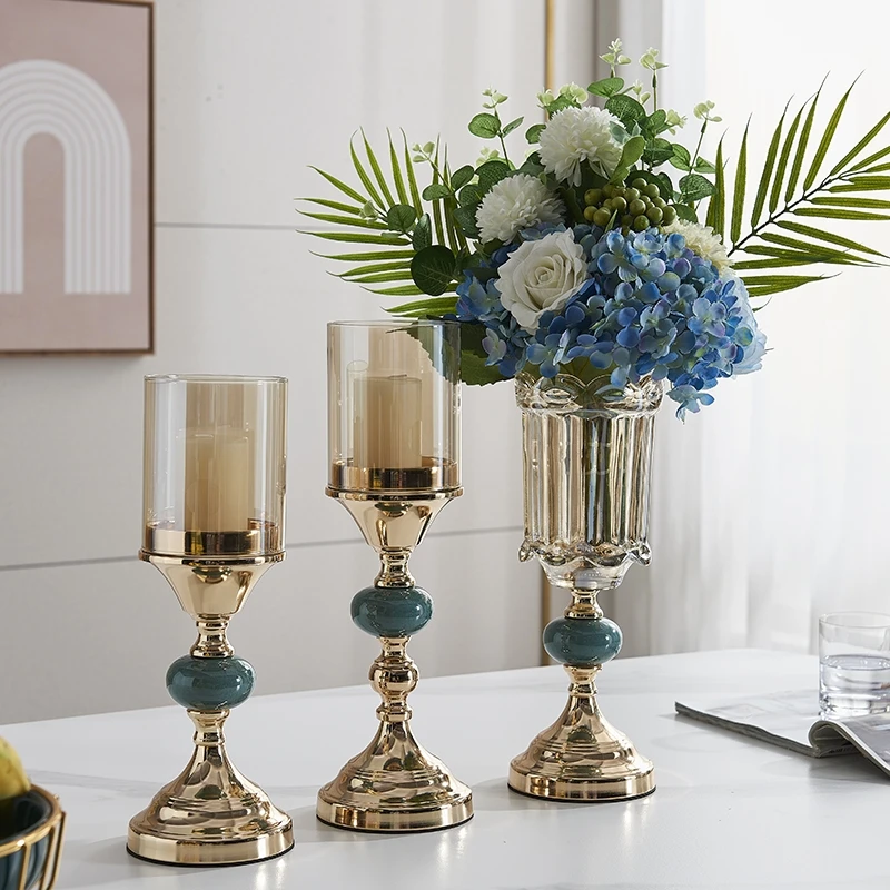 Simple and luxurious gold Nordic candlestick ornaments wedding shooting props European American family table vase living room