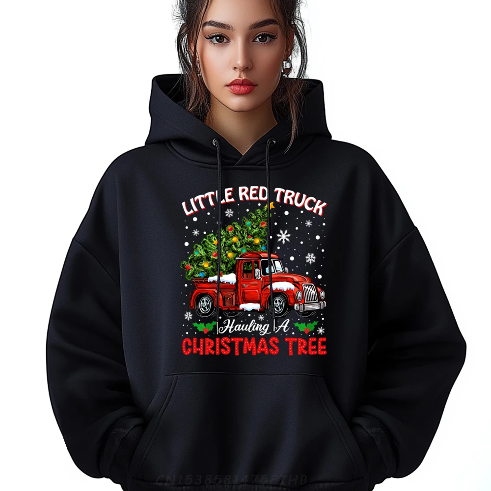 

Little Red Truck Hauling A Christmas Tree Harajuku White Hoodie Men Long Sleeve Pullover Hoodie