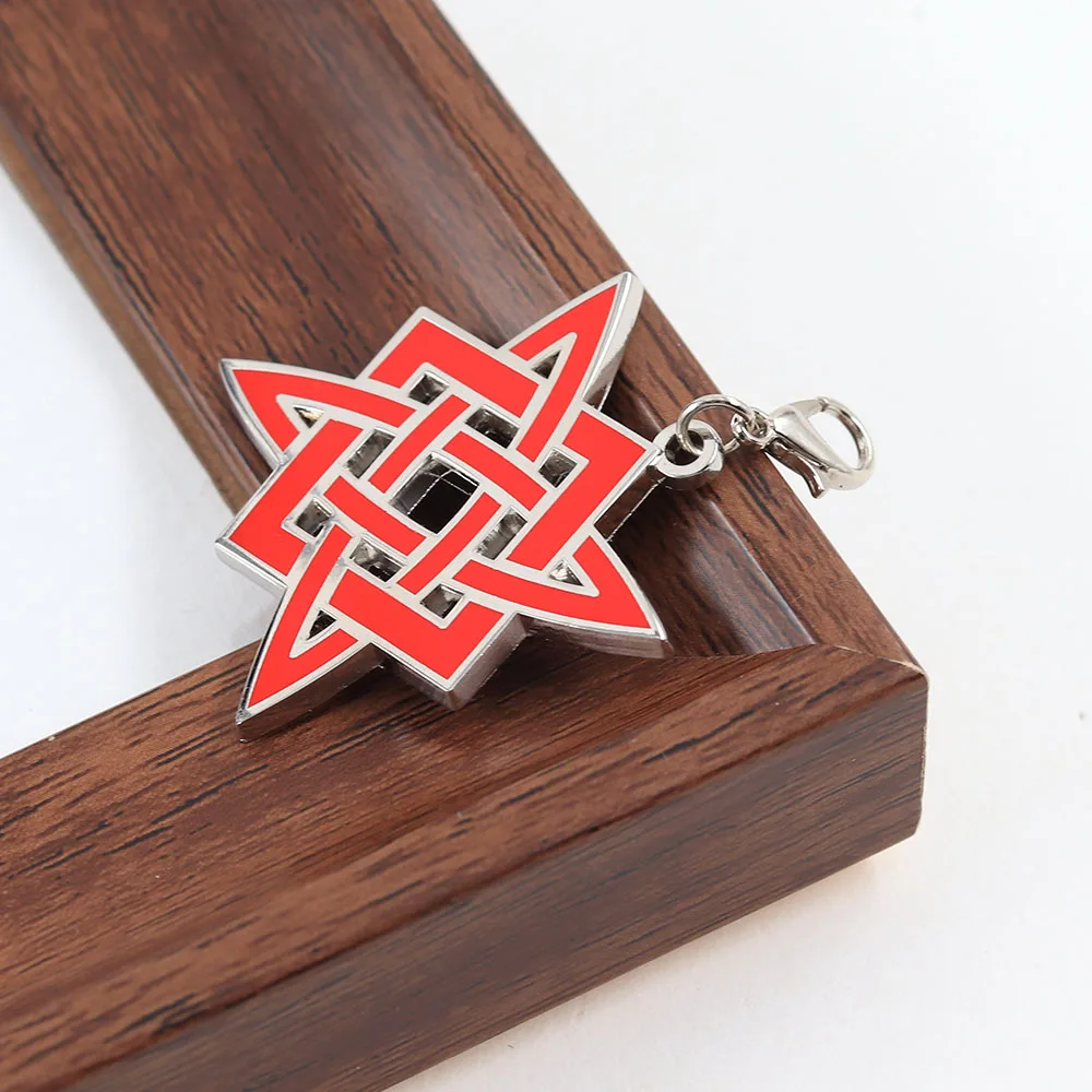 Slawischer Stern von Lada Amulett Schlüsselanhänger, antikes heidnisches Symbol, Schlüsselring, heilige Geometrie, Sternstab, Talisman, roter, grauer Metall-Taschenanhänger – Detail 7