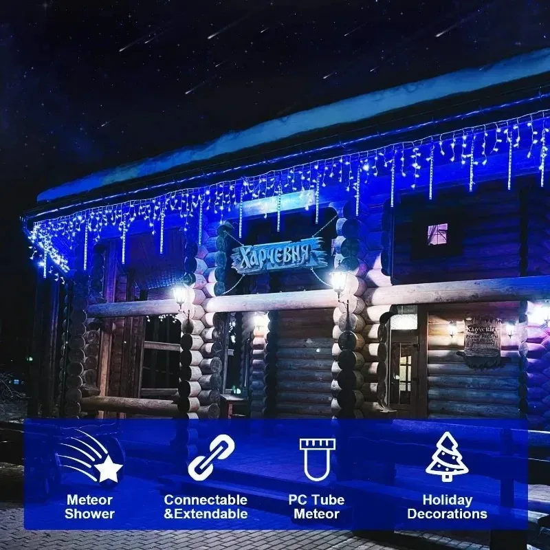 8 tubos alimentados por USB 192/288 LED luces de cadena de lluvia de meteoritos para Halloween árbol de Navidad Fiesta al aire libre decoración de boda