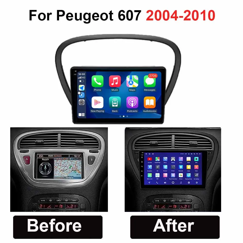 Android 14 wifi+4G Carplay Car Radio For Peugeot 607 2004 - 2010 Navigation GPS Multimedia Video Player Stereo auto BT DVD 2 DIN