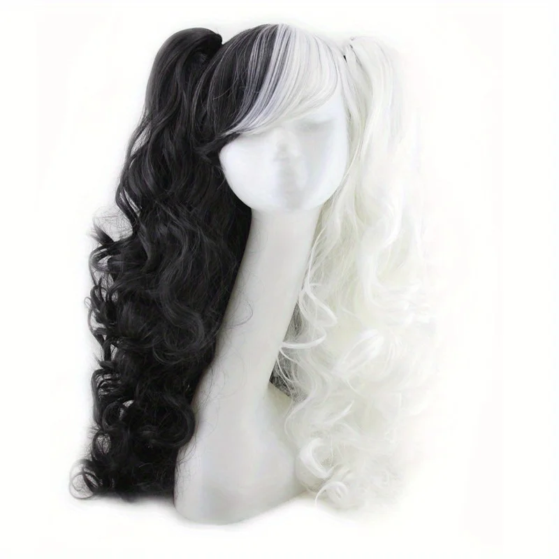 Long Curly Synthetic Wig for Halloween Clip On Ponytails Cosplay Wig Multi-color Black Red Pink Synthetic Hair wig