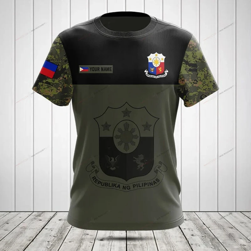 Custom Name Summer Casual Philippines Shield Graphic T-shirts ArmyGreen Men's Fashion Jersey Cool Fast Dry Short Sleeve Tops