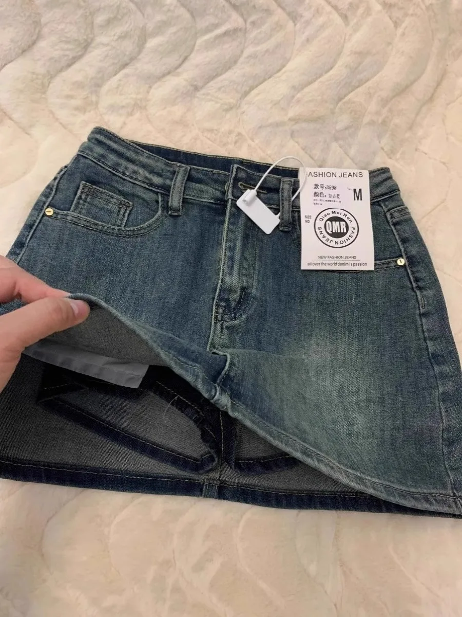 

Джинсовая юбка Nostaic в стиле ретро Spicy Girl, женские свободные юбки для похудения с высокой талией, корейский дизайн на пуговицах и молнии