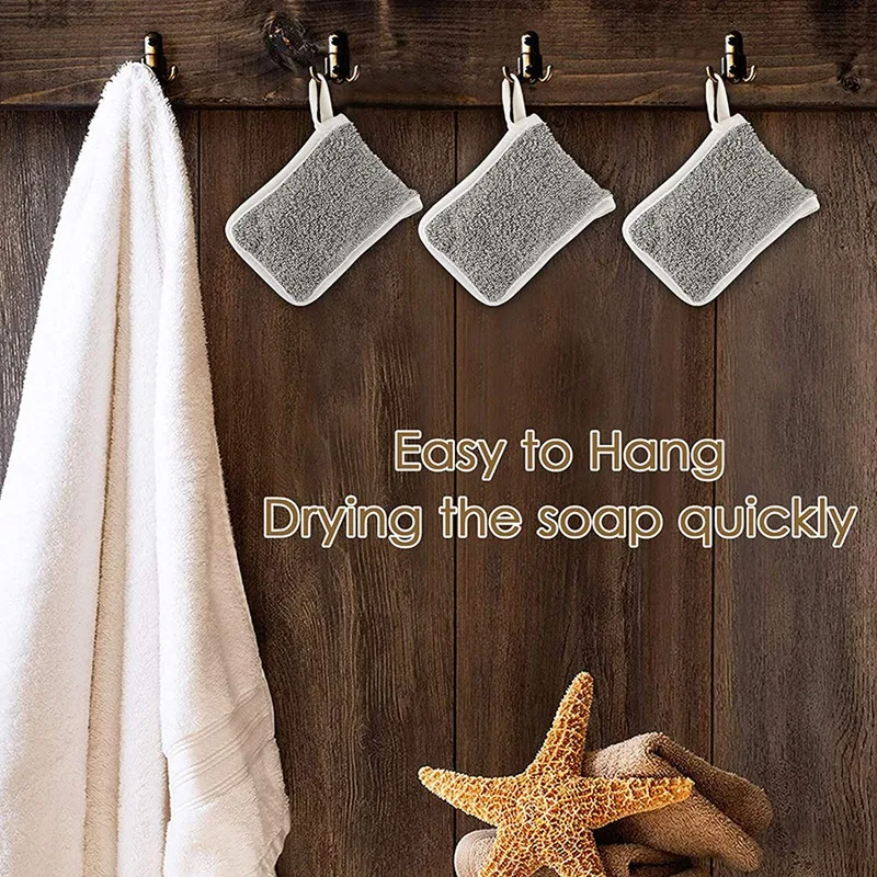 3 Pcs Soap Saver Pouch,Exfoliating Soap Bag Body Scrubber Exfoliator Sponge Holder Hanging Rope Bags for Bath or Shower