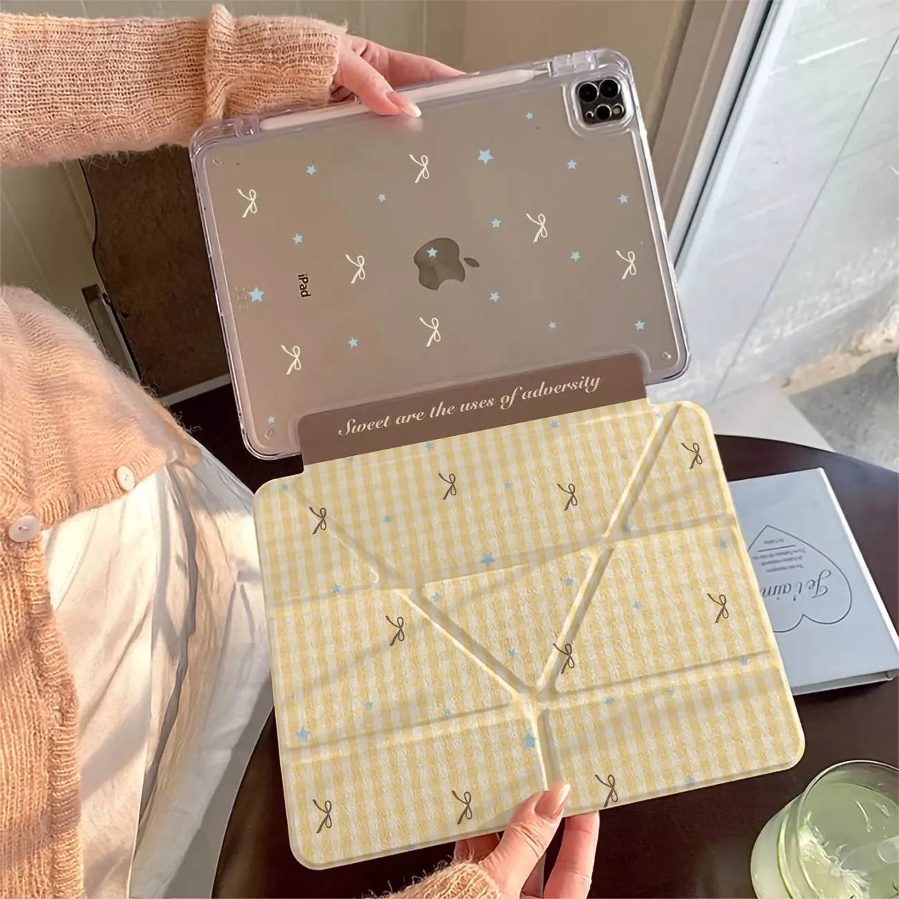 Yellow Check Bow Star Tablet Case For iPad Pro 11 12.9 13 M2 M4 M3 M5 Shell 8.3 9.7 10.2 5/6/7/8/9/10/11th Air 2 3 4 5 6 7 Cover