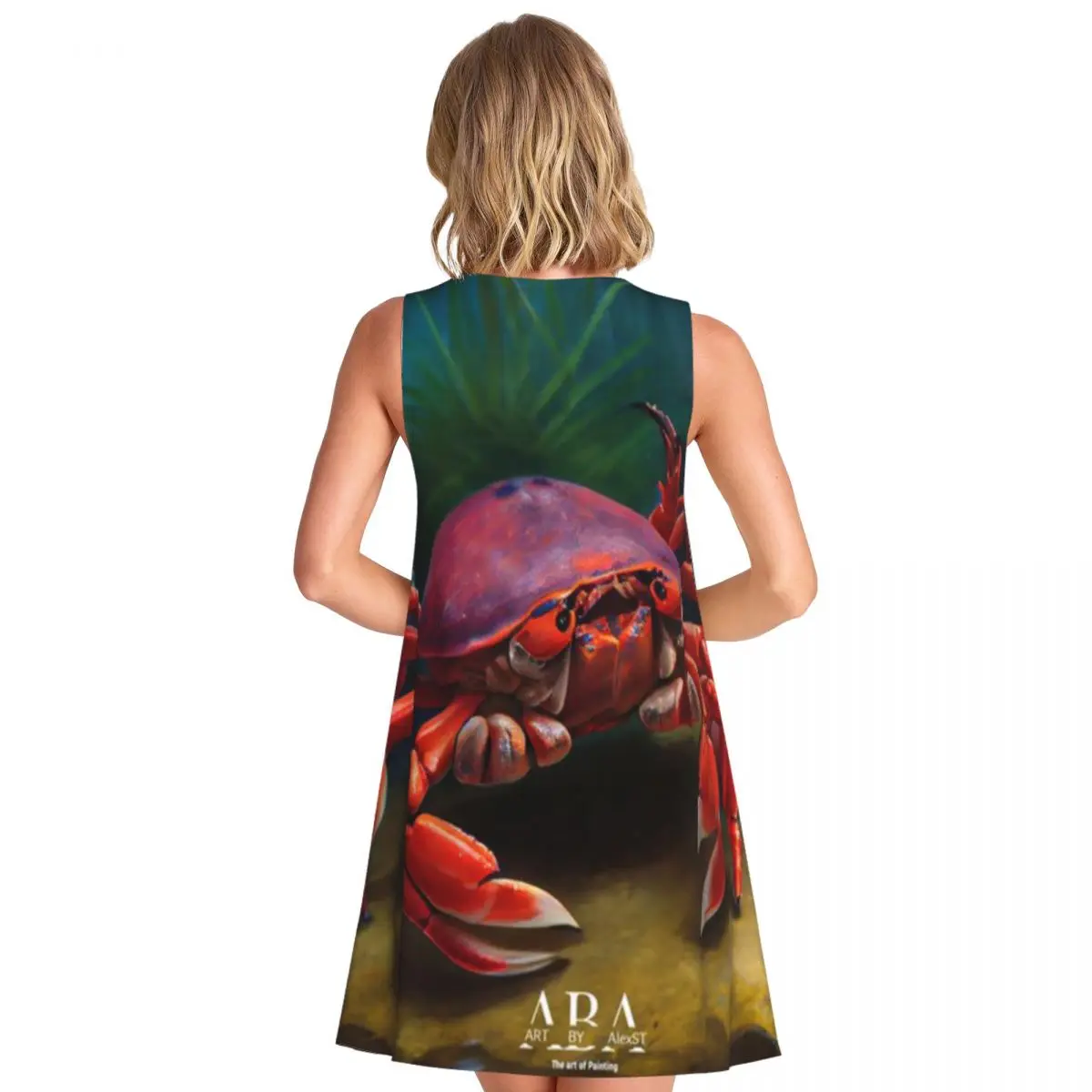 Tropical Red Land Crab- Oil Painting Women's Sleeveless Summer Outing Fashion Dress Mature Puff Sleeve Dress