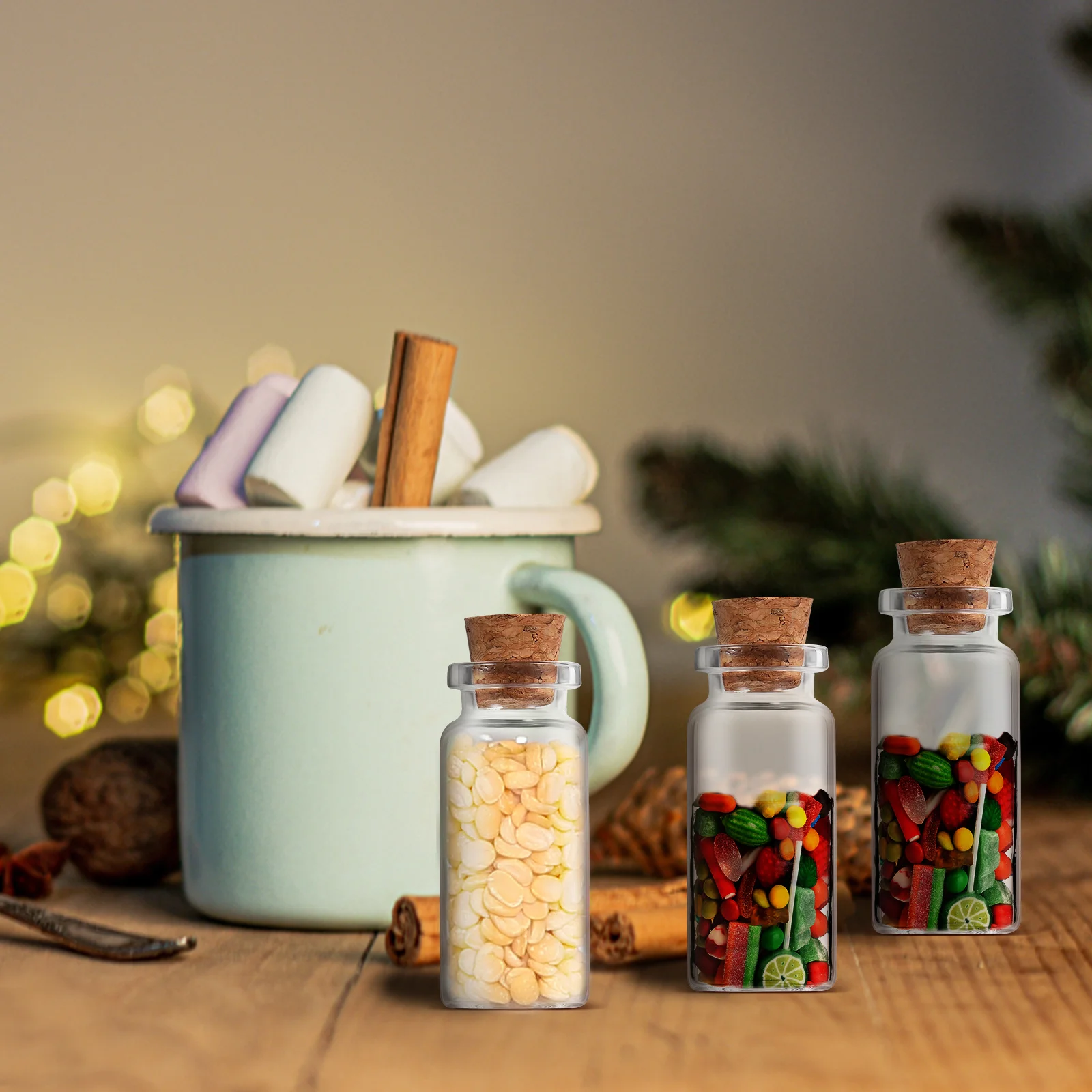 

20Pcs Transparent Glass Jars with Wood Lids Small Craft Bottles for DIY Candles Body Salts Desserts Storage Decorative