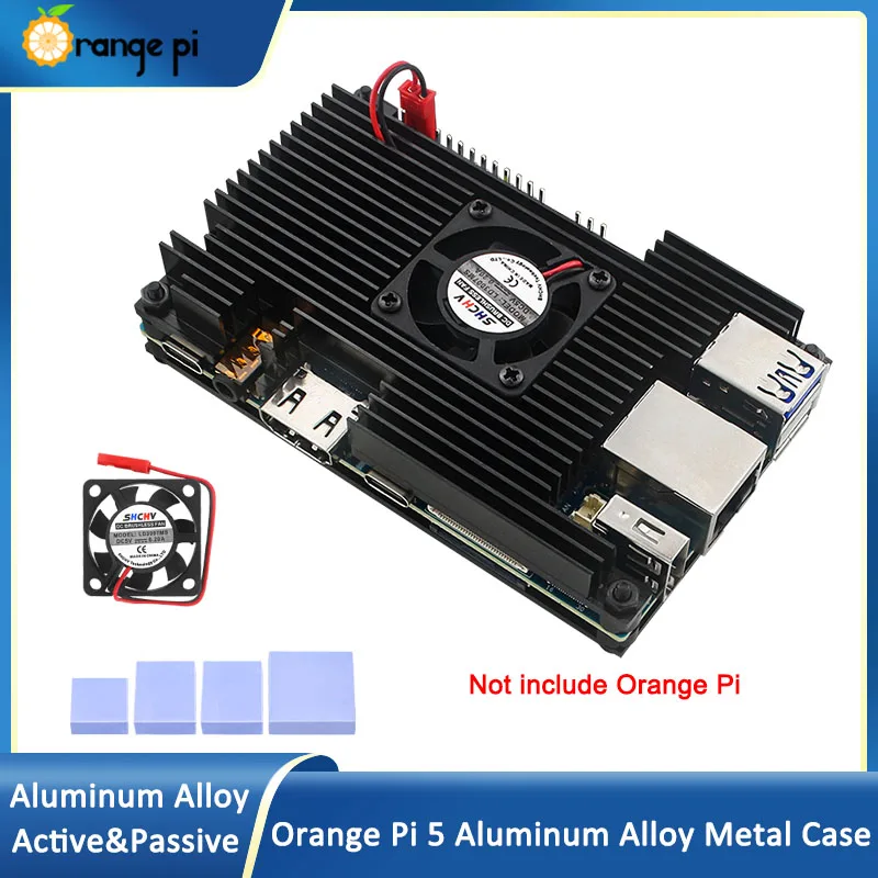 Orange Pi 5 Aluminum Alloy Case Active Passive Metal Cooling Enclouse With Cooling Fan Optional For Orange Pi 5 / 5B
