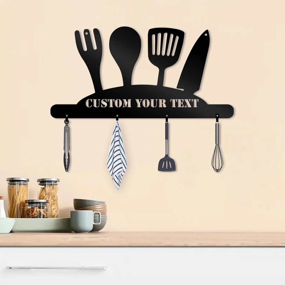 1pc Kitchenware style funny creative Custom Text Hooks Metal Art Metal Rack For Kitchen Wall