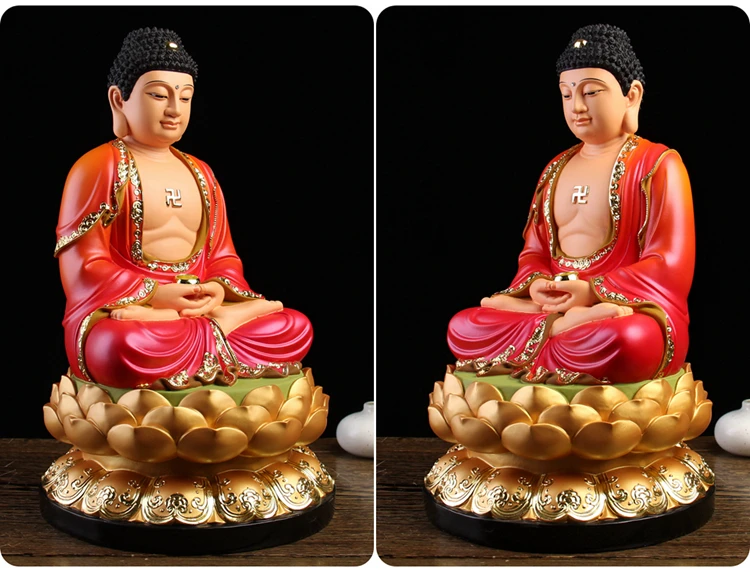 40CM Large Asia HOME shop shrine Buddhism bless family safe good luck Sakyamuni Amitabha Buddha color statue