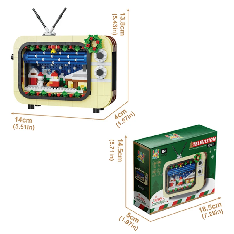 Juego de TV de Navidad, montaje de bloques de construcción, modelo de televisión creativo DIY, bloques, juguete educativo para niños, regalo de decoración del hogar