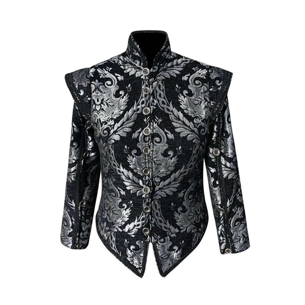 Herren Renaissance Retro Royal Jacke Mantel Prinz Edler König Kolonial Piratenkostüm Doppelmantel Gotische Stickerei Cosplay Kostüm 2026 – Detail 3