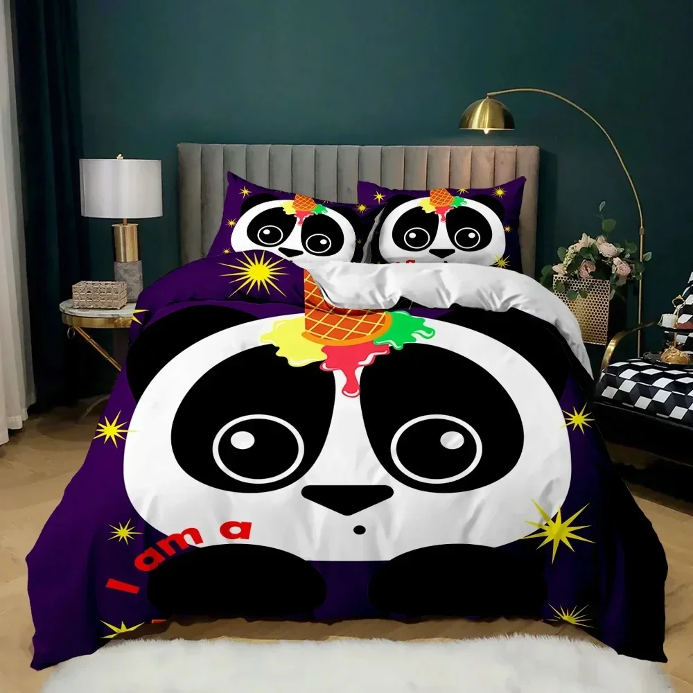 الباندا غطاء لحاف لطيف الحيوان طقم سرير للبنين فتاة الكرتون العملاق الباندا البوليستر المعزي غطاء الدب المطبوعة الحياة البرية #4