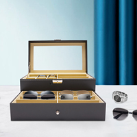 Watch and Eyeglass Storage Box Display Case with 6 Slots for Watches and 3 Slots for Glasses, Retro Black Design with Secure