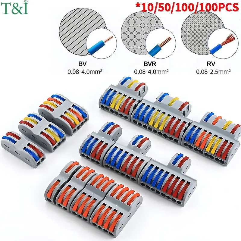 10/1000PCS Mini Fast Wire Connector Universal Wiring Cable Connector Push-in Conductor Terminal PCT-222/224 SPL-42/62 SPL-2/3/1