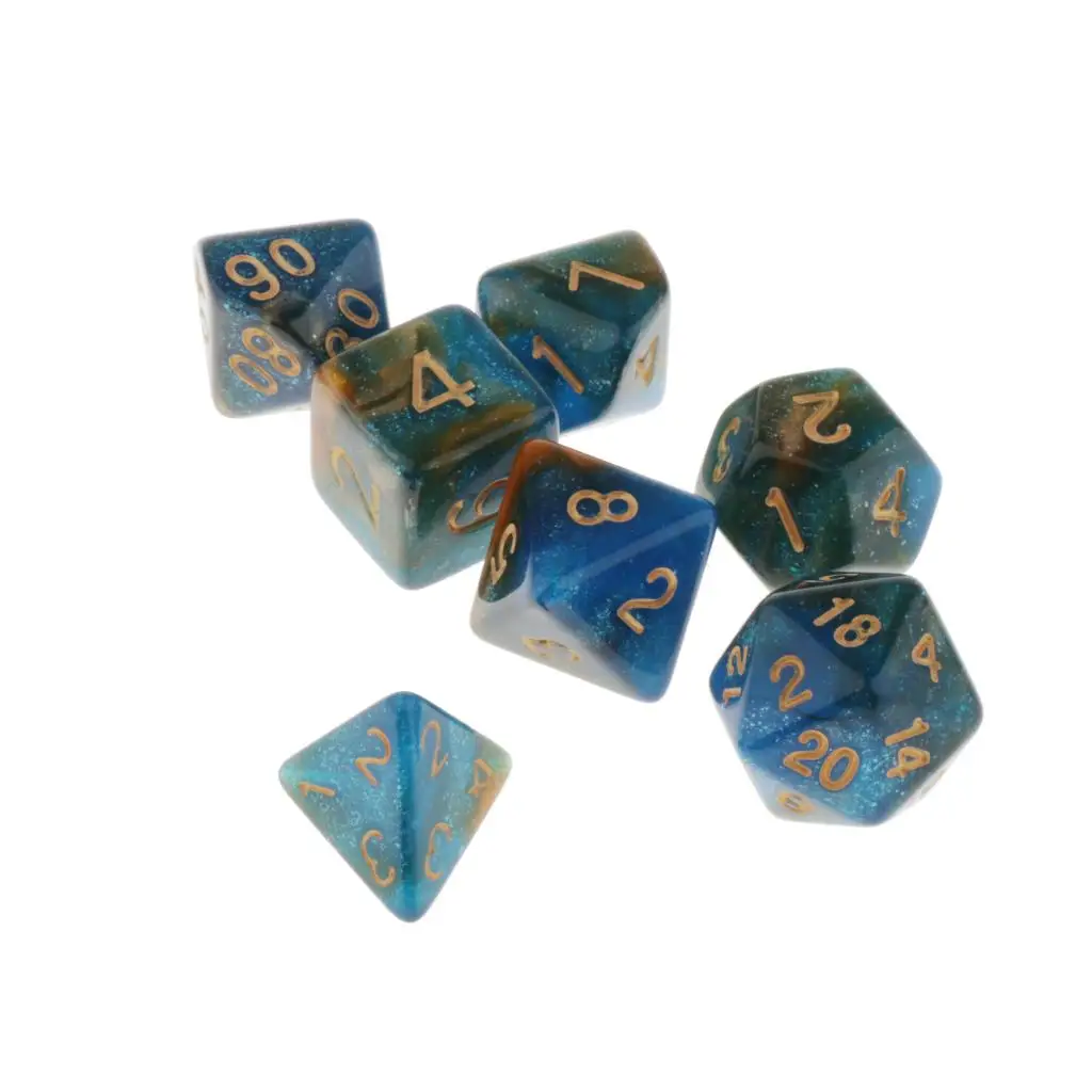 7st Meerzijdige Plastic Dobbelstenen D4 D6 D8 D10 D12 D20 voor DND RPG Party