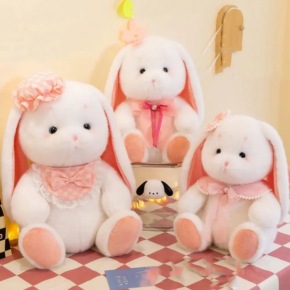 

Funny Pink Rabbit Holland Lop Plush Toy Long Ear Soft Bunny Plushies Doll Lace Bow Cute Stuffed Animals Plush Toy Home Decor