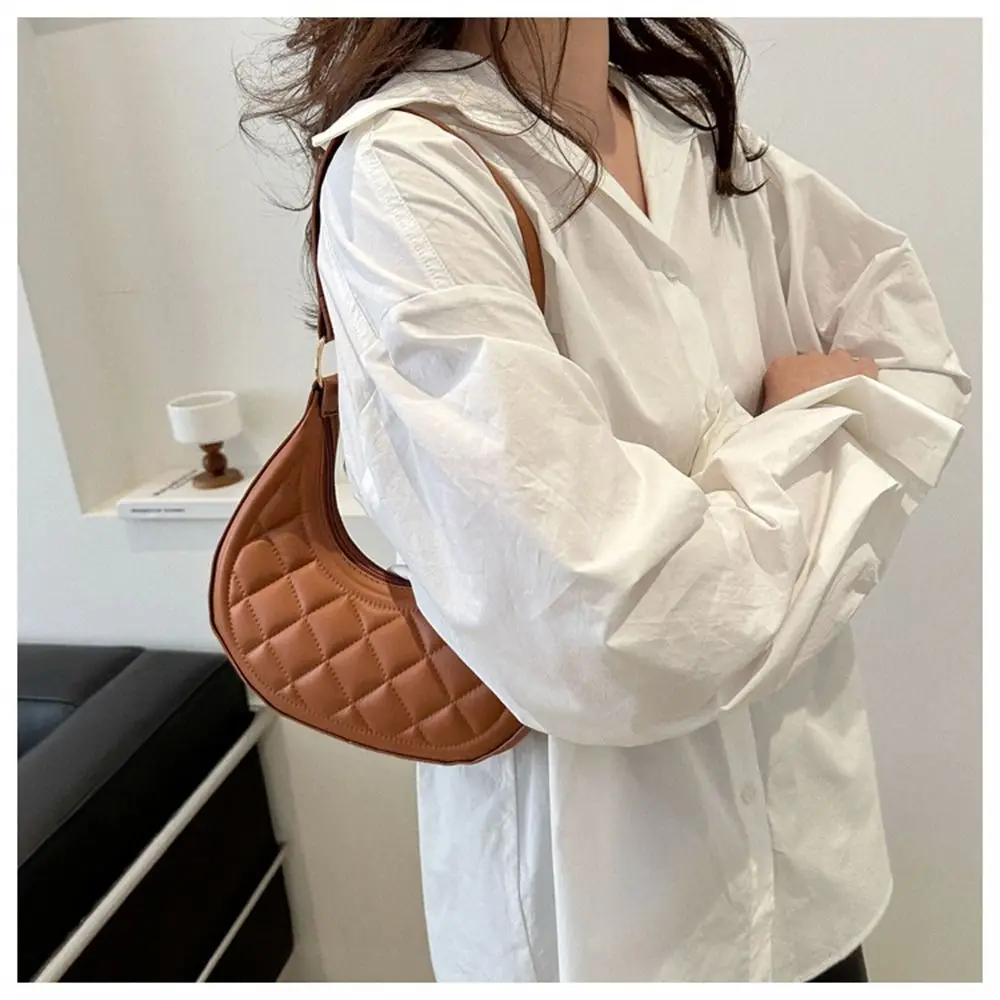 Women Fashion Soft PU Leather Shoulder Bag Female Large Capacity Solid Color Handbags Portable Casual Commuting Bag Underarm Bag