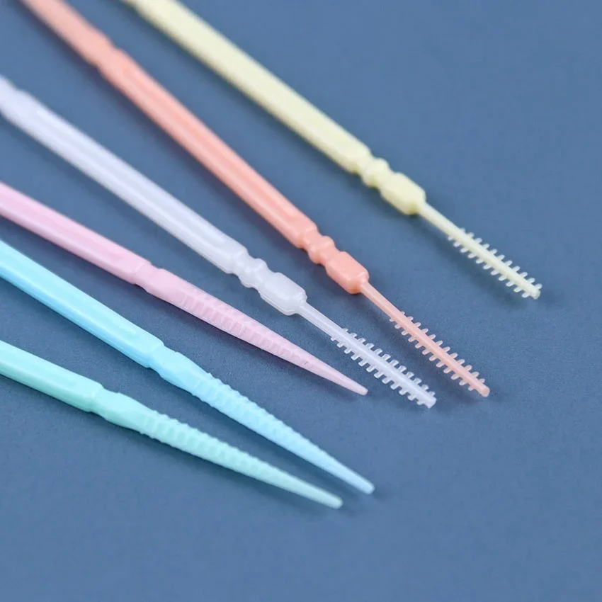 100 PCS Double-Headed Oral Care Brush Pick Interdental  Teeth Sticks  Cleaning Plastic Floss Toothpick