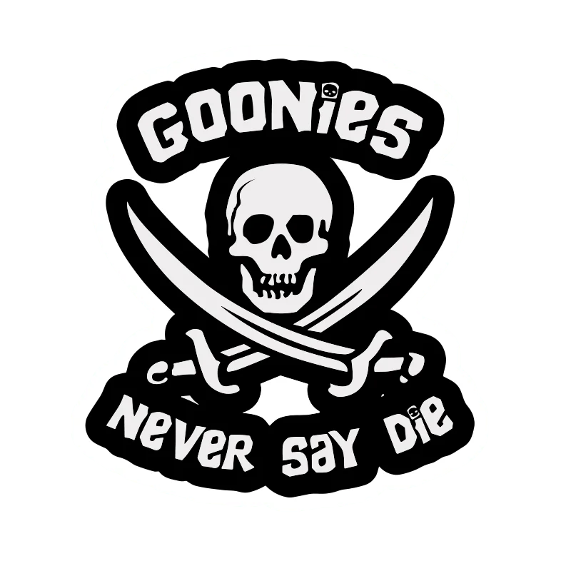 1 pegatina de vinilo impermeable con la frase divertida "Goonies Never Say Die" para ordenador portátil, teléfono, coche, botella de agua, decoración de pared, regalo para amigos y familiares