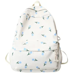 Meisjes Boekentas Nylon Multi Pocket Schattige School Reizen Schouders Tas Junior Senior Middelbare Scholieren Blauwe Tulp Rugzakken